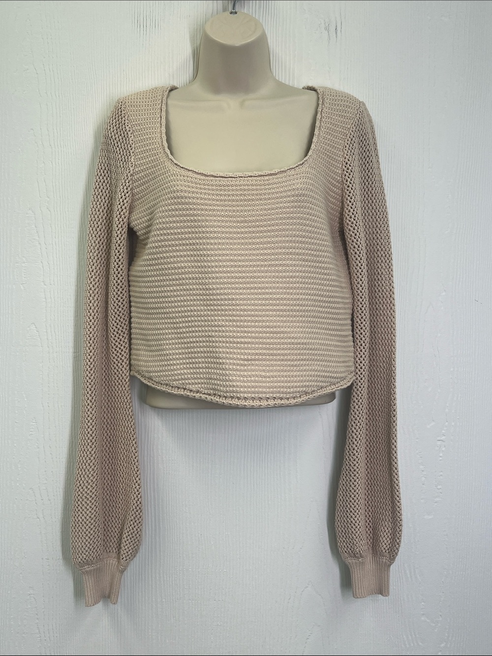 Lulus - Best Essence Beige Knit Square Neck Long Sleeve Sweater Size Small - Picture 2 of 11
